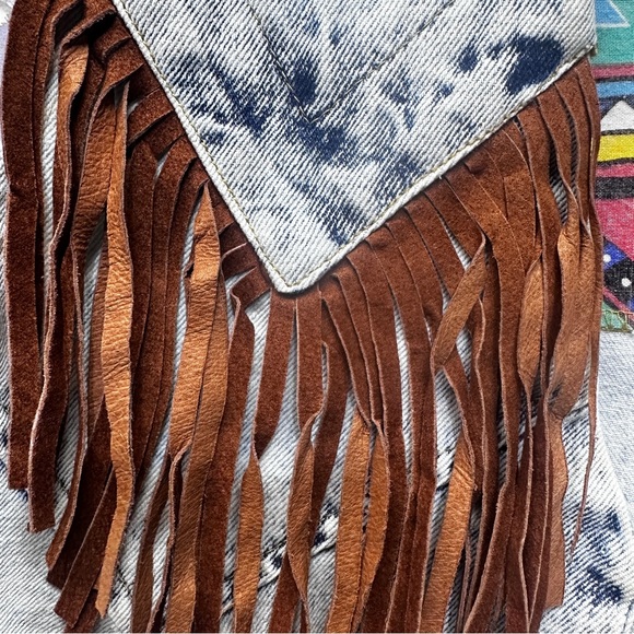 Western 80’s Stone Washed Fringe Denim Vest by Bazerk Medium - Picture 12 of 16